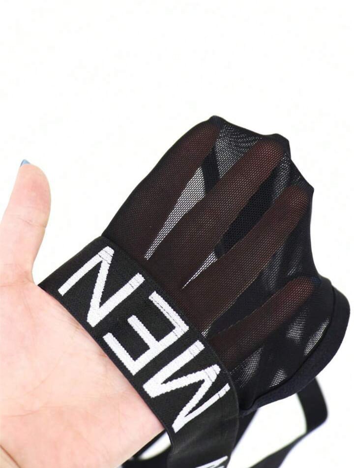 Men's slim fit sexy black hollow-out mesh briefs